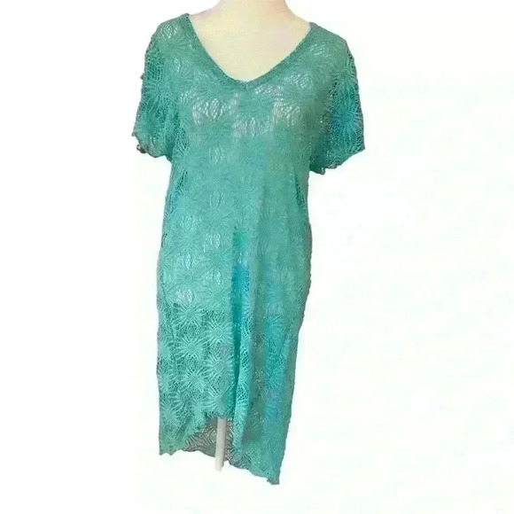 Elif for Jordan Taylor Swimsuit Cover Up Teal Floral Crochet Beach Festival Swim - Picture 1 of 9